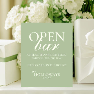 Modern Elegant Sage Green Open Bar Wedding Reclamebord Met Voetstuk