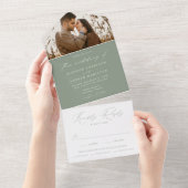 Modern Elegant Sage Green Photo Wedding All In One Uitnodiging (Afscheurbaar)