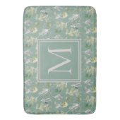 Modern Elegant Sage Green Silver Leaves Monogram Badmat (Voorkant Verticaal)