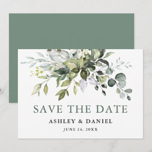 Modern Elegant Sage Green Waterverf Greenery Save The Date