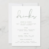 Modern Elegant Sage Groen Wit Bruiloft Drink Menu (Voorkant)