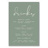 Modern Elegant Sage Groen Wit Bruiloft Drink Menu Kaart (Voorkant)