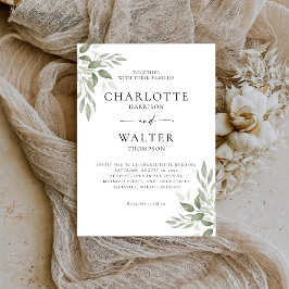 Modern Elegant Sage Leaves Wedding Invitation  Save The Date