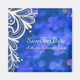 modern elegant sapphire blue en white lace magneet