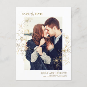 Modern Elegant Save the Date Photo Gold Floral Aankondigingskaart