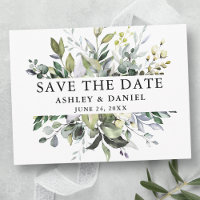 Modern Elegant Save the Date Waterverf Greenery
