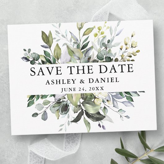Modern Elegant Save the Date Waterverf Greenery Briefkaart
