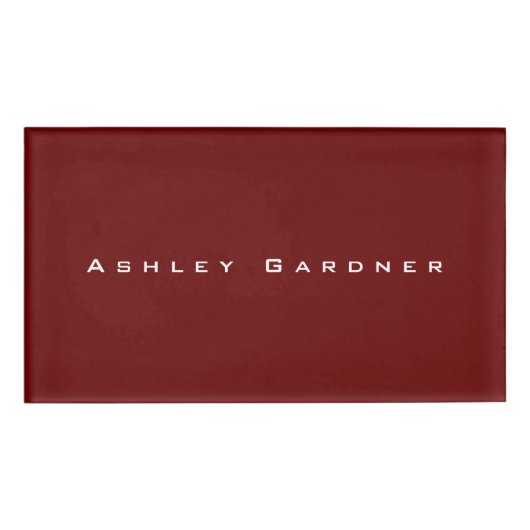 Modern Elegant Schattige Uniek Stijlvol Donkerrood Naambadge (Voorkant)