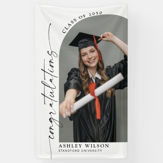 Modern elegant script 1 Foto verticaal Afstuderen Spandoek (Verticaal)