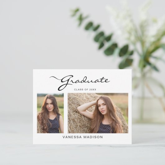 Modern elegant script | 2 Aankondiging foto-Afstud Briefkaart (Staand voorkant)