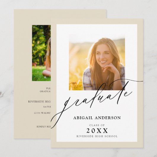 Modern Elegant Script 2 Foto Afstuderen (Voorkant / Achterkant)