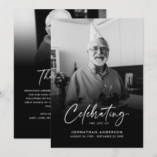 Modern Elegant Script 2-foto begrafenis/gedenkteke Bedankkaart