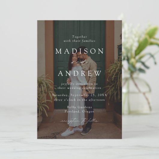 Modern Elegant Script 2 Photo Wedding Kaart (Staand voorkant)