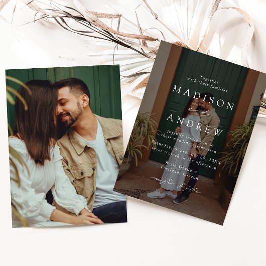 Modern Elegant Script 2 Photo Wedding Kaart