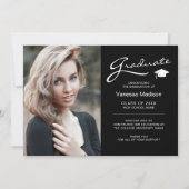 Modern Elegant Script 2 Sided Photo Afstuderen Aankondiging (Voorkant)