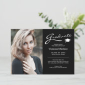 Modern Elegant Script 2 Sided Photo Afstuderen Aankondiging (Staand voorkant)