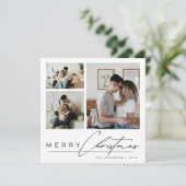 Modern Elegant Script 3 Photo Collage Christmas Feestdagenkaart (Staand voorkant)