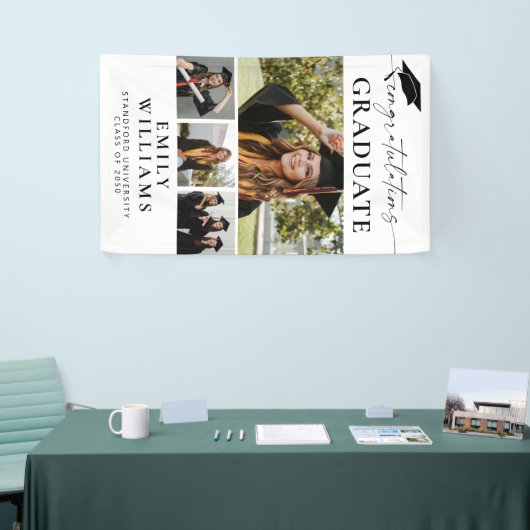 Modern Elegant Script 4 Foto Verticaal Afstuderen Spandoek (Beurs)