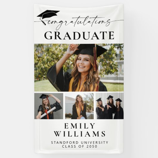 Modern Elegant Script 4 Foto Verticaal Afstuderen Spandoek (Verticaal)