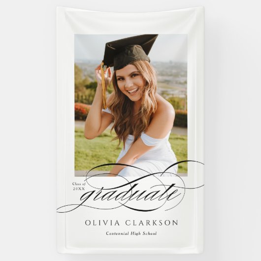 Modern Elegant Script Afstuderen Fotofeestje Spandoek (Verticaal)