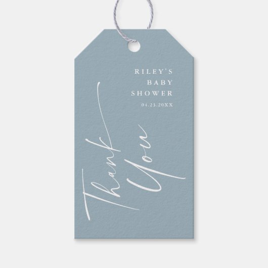 Modern Elegant Script Baby shower Dank u Favor Cadeaulabel (Voorkant)