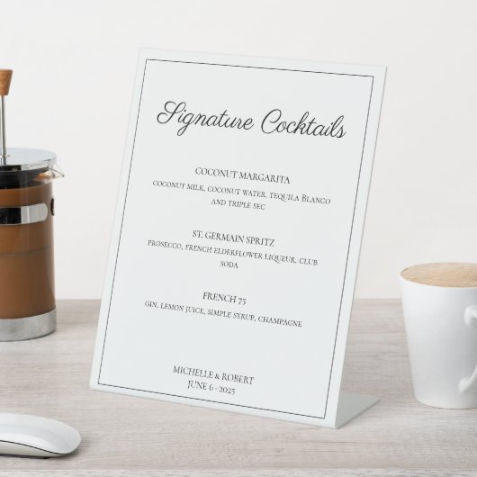 Modern Elegant Script Bar Menu Cocktails Bruiloft Reclamebord Met Voetstuk (Insitu)