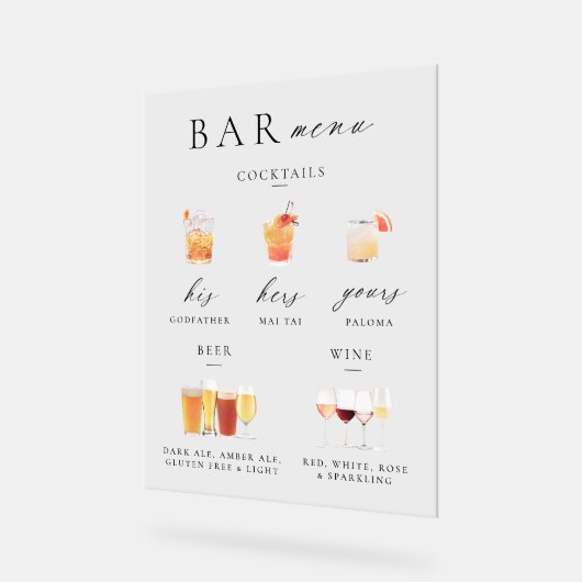 Modern Elegant Script Bar Menu Handtekening Acryl Bord (Hoek)