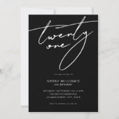 Modern Elegant Script Black 21st Birthday Party Kaart (Voorkant)