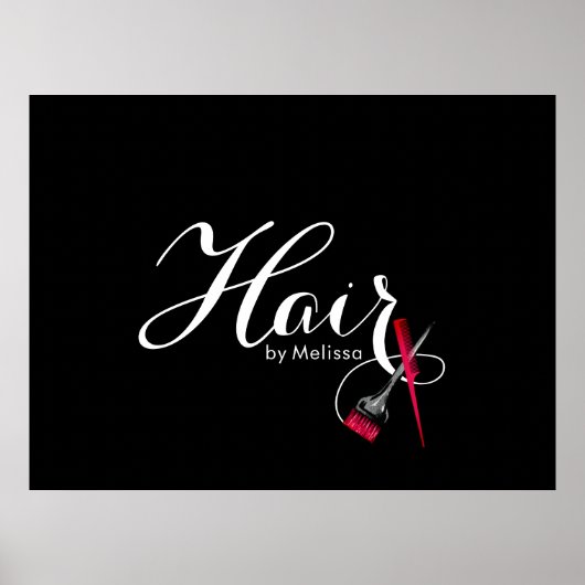 Modern elegant Script Black & White Hair Stylist Poster (Voorkant)