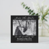 Modern Elegant Script Black White Wedding Photo Save The Date (Staand voorkant)
