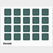 Modern Elegant Script Blauwgroen Liefde & Bedankt Vierkante Sticker (Vel)