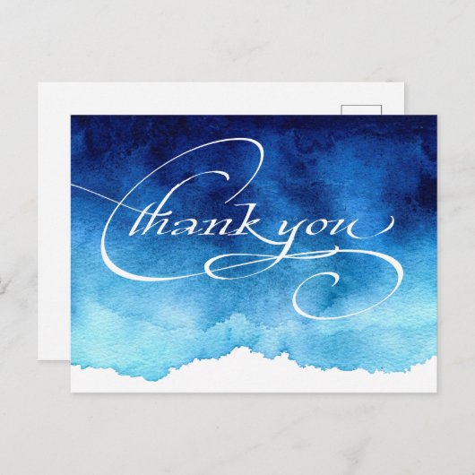 Modern Elegant Script Blue Wedding Bedankt Briefkaart (Voorkant / Achterkant)