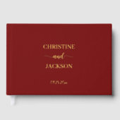 Modern Elegant Script Bourgogne Wedding Gold Gastenboek (Voorkant)