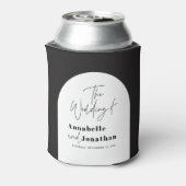 modern elegant script bruiloft met zwarte en witte blikjeskoeler (Blikje Achterkant)