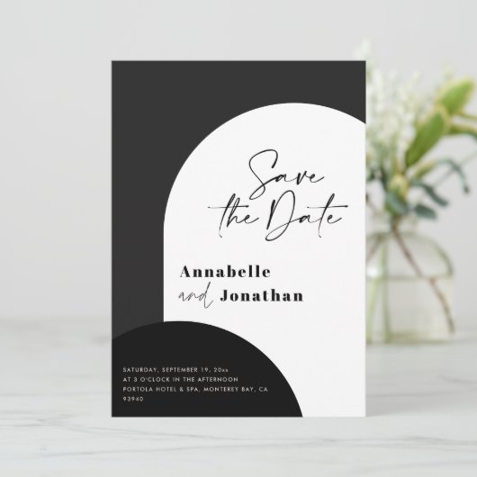 modern elegant script bruiloft met zwarte en witte kaart (Staand voorkant)
