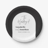 modern elegant script bruiloft met zwarte en witte papieren bordje (Voorkant)