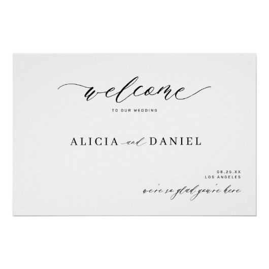 Modern elegant script bruiloft welkom teken perfect poster (Voorkant)