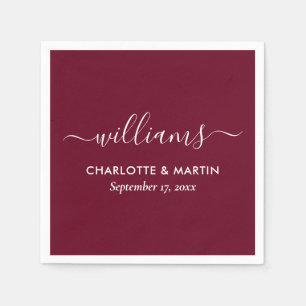 Modern Elegant Script Burgundy Wedding Napkins Servet