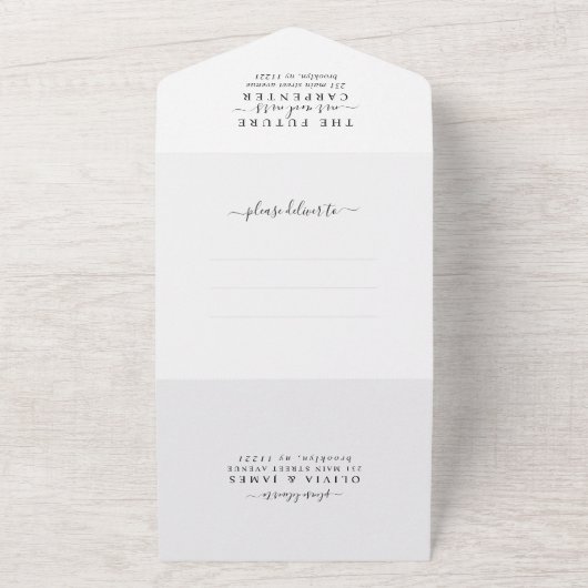 Modern Elegant Script Calligraphy Photo Wedding All In One Uitnodiging (Buitenkant)