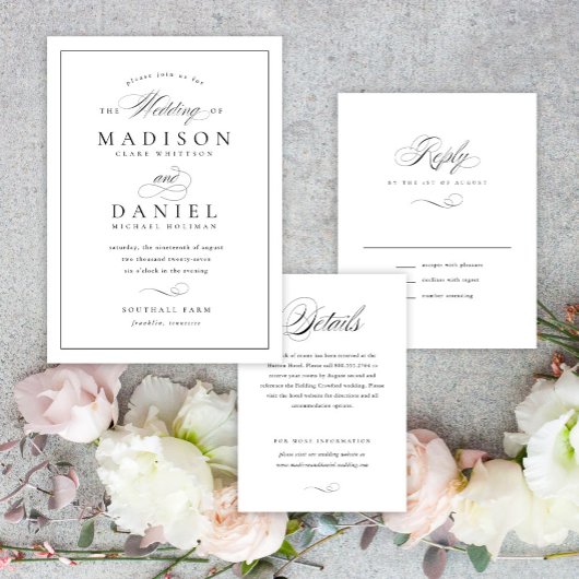 Modern Elegant Script Classic QR Code Bruiloft RSVP Kaartje