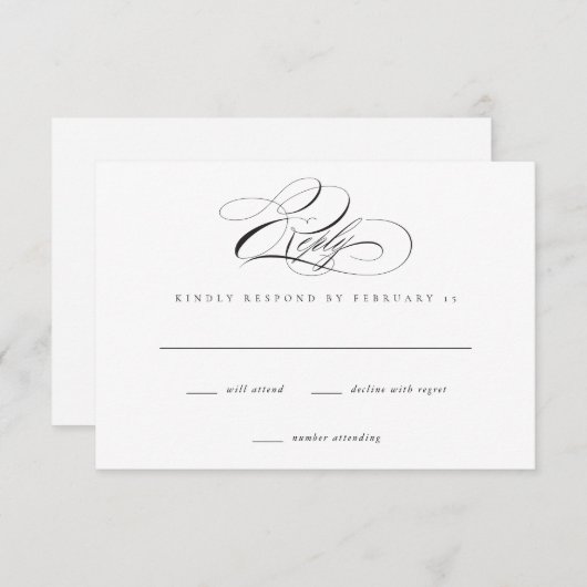 Modern Elegant Script Classic Wedding RSVP Kaart (Voorkant / Achterkant)