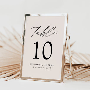 Modern elegant script crème Wedding Table Number