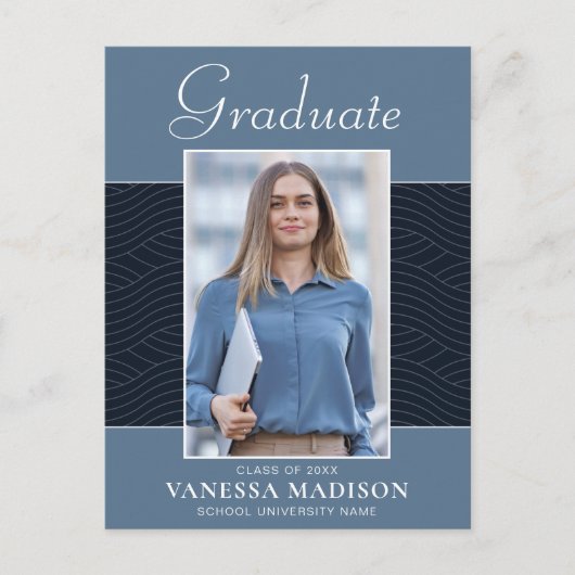 Modern | Elegant Script Dusty Blue 1 Photo Afstude Briefkaart (Voorkant)