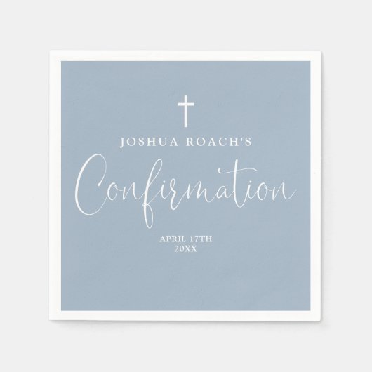 Modern Elegant Script Dusty Blue bevestiging Servet (Voorkant)