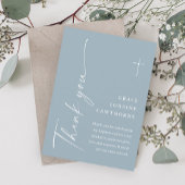 Modern Elegant Script Dusty Blue Boys Doop Bedankkaart