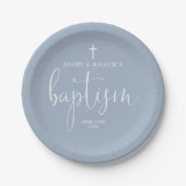 Modern Elegant Script Dusty Blue Doop Papieren Bordje (Voorkant)