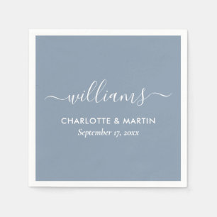 Modern Elegant Script Dusty Blue Wedding Napkins Servet