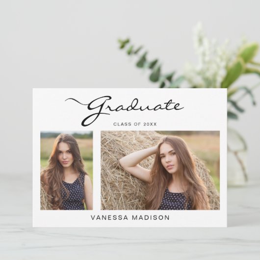 Modern elegant script eenvoudig | 2 Foto-Afstudere Aankondiging (Staand voorkant)