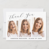 Modern elegant script eenvoudig | 3 Foto-Afstudere Bedankkaart (Voorkant)