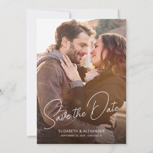 Modern Elegant Script Eenvoudige foto Save The Date (Voorkant)